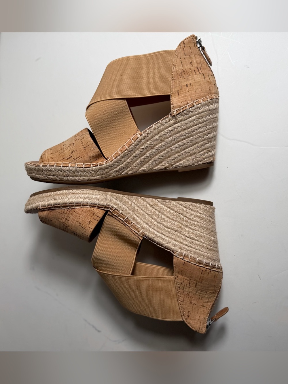 Gentle Souls~By Kenneth Cole~Cork & Wide Elastic~Espadrille~Wedge~Sandal~Size 8 - Picture 6 of 12